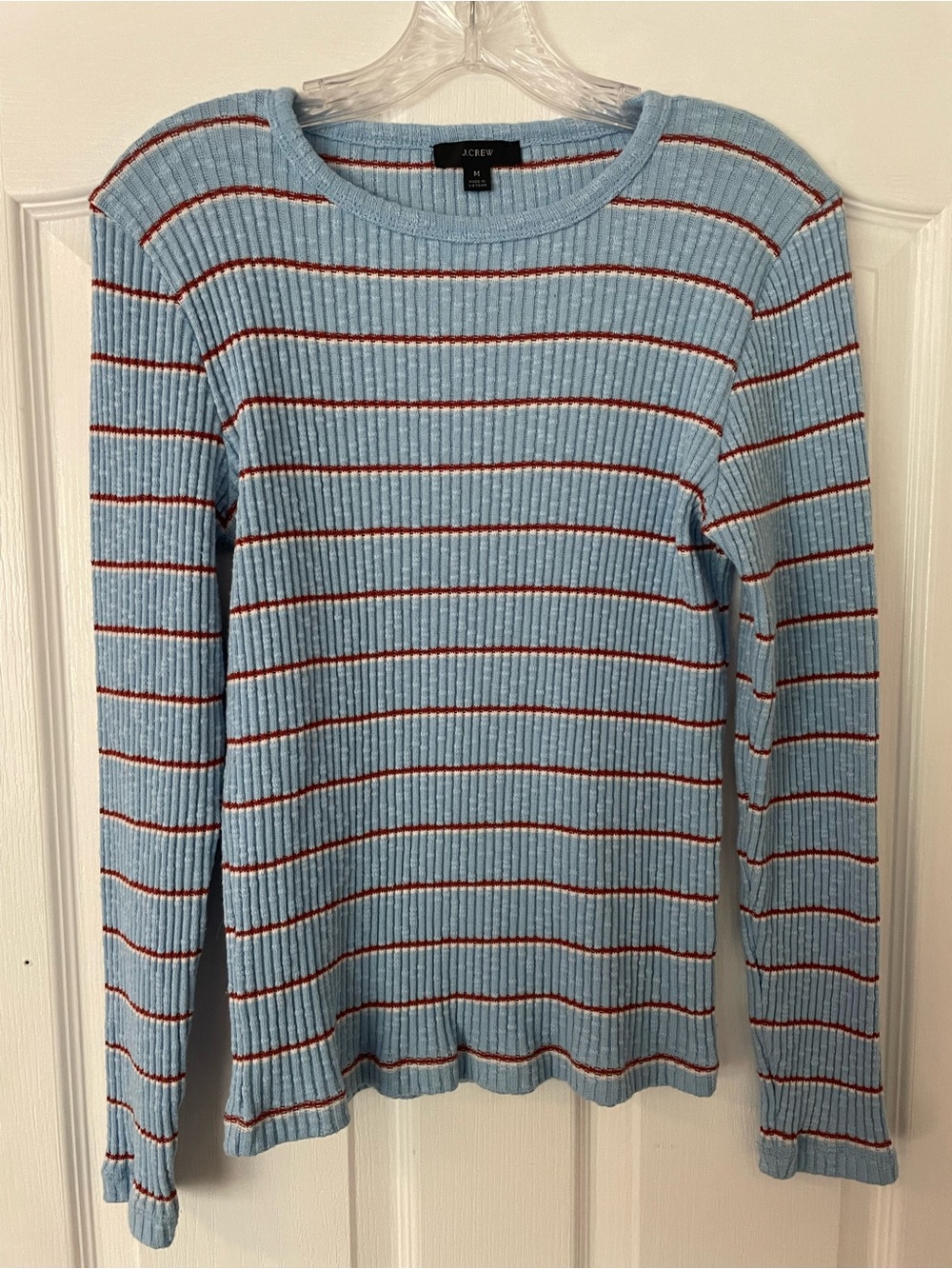 J. Crew Sky Blue Ribbed Crewneck Shirt women’s medium soft striped